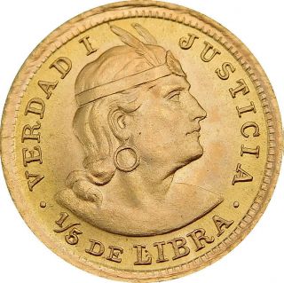 1961 Peru Gold 1/5 Libra