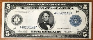Series 1914 U.  S.  5 Dollar Large Note Blue Seal ^