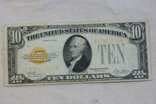 1928 $10 Us " Gold Certificate " Vg,