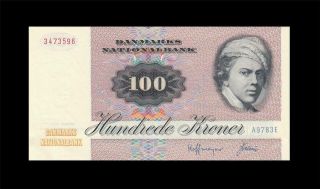 1972 Denmark 100 Kroner Banknote Consecutive 2 Of 2 " A " ( (aunc))