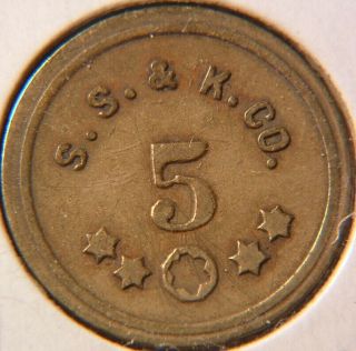 West Virginia 5¢ Ingle Token,  S.  S.  & K.  Co. ,  Dorothy,  W.  Va.  (raleigh County)