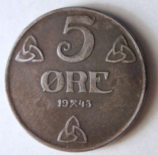 1943 Norway 5 Ore - Ww2 Iron Coin - Scarce - - Bargain Bin 84