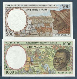 Central African States 500,  1000 Francs Set,  1997 / 2000,  Cameroun,  Unc