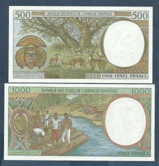 Central African States 500,  1000 Francs Set,  1997 / 2000,  Cameroun,  UNC 2
