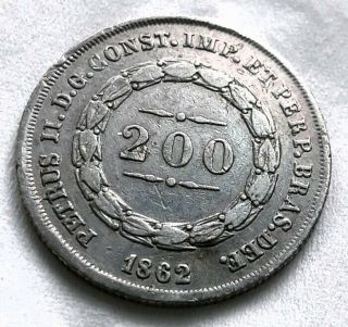 Silver 1862 Brazil 200 Reis Silver Foreign Coin