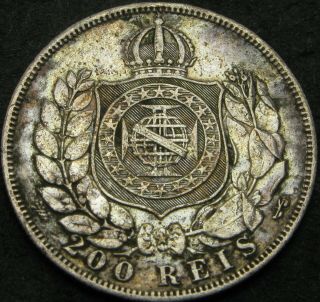 Brazil 200 Reis 1867 - Silver - Pedro Ii.  - F/vf - 26 ¤