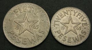 Ghana 25,  50 Pesewas 1965 - 2 Coins.  - 2710