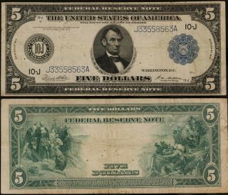 1914 $5 Federal Reserve Note - Kansas City - F - 883a