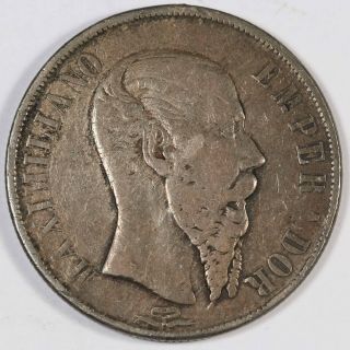 Mexico 1867 Mo Silver 1 Peso Coin Fine Empire Of Maximiliano Km 388.  1 Scarce