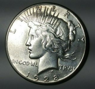1928 - P Silver Peace Dollar Au Detail Key Date