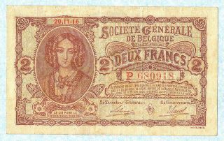 Belgium 2 Francs 1916 P87 F