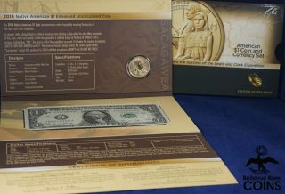 Us Native Hospitality Lewis & Clark $1 Dollar Coin & Currency Set W & Sleeve