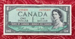 Bank Of Canada 1954 1 Dollar Banknote Beatttie Rasminsky Combined