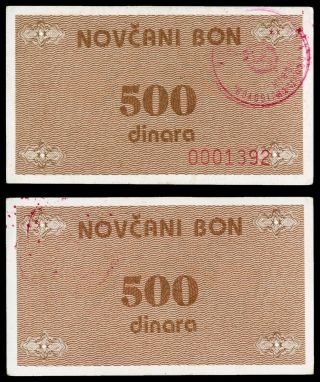 Ge.  002} Bosnia And Herzegovina 500 Dinara Nd (1992) / Travnik Issue / Unc