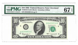 1963 $10 Cleveland Frn,  Pmg Gem Uncirculated 67 Epq Banknote