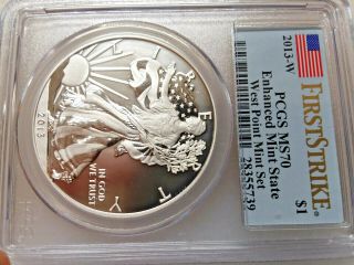 2013 W Enhanced State American Silver Eagle Pcgs E - Ms70 West Point