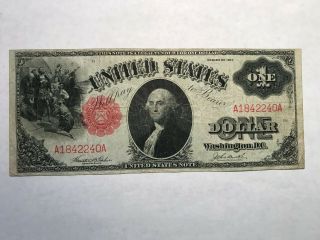 1917 $1 Legal Tender Large Size Note - Red Seal - Vf,  Note