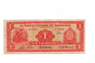 Bank Of Honduras 1 Lempira 1951 Vg