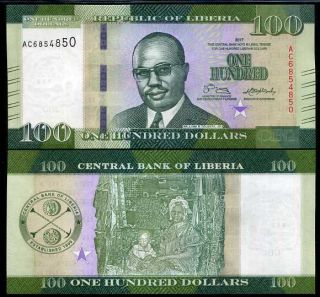 Liberia 100 Dollars 2017 P 35 Date Unc