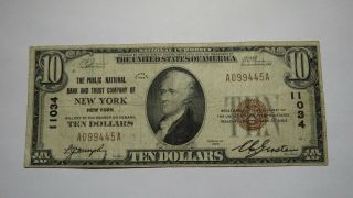 $10 1929 York York Ny National Currency Bank Note Bill Ch 11034 Rare