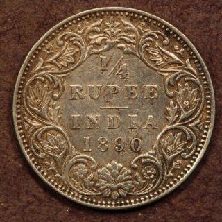 India - British 1/4 Rupee 1890 - B (i) C/i Silver Chvf