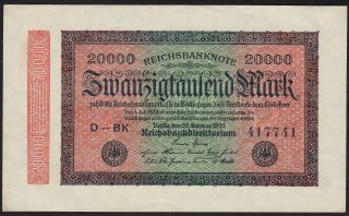 1923 20,  000 Mark Germany Old Vintage Paper Money Banknote Currency Bill Aunc