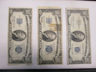 Three Us $10 Silver Certificate Notes