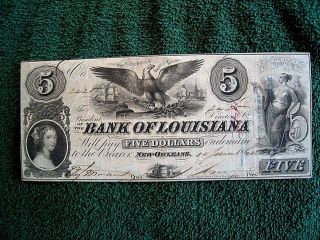 $5 Bank Of Louisiana.  Signed.  Forced Issue.  1862.  F - Ef
