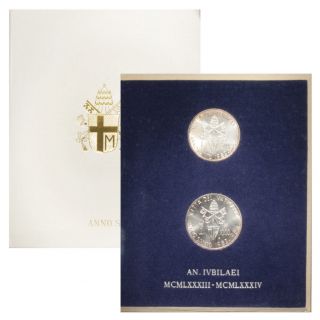 Vatican Holy Year Official Set 2 Silver Coins 1983 /1984 Ms - 93 Packagi