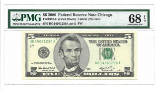 2006 $5 Chicago (old Style) Banknote Pmg Gem Uncirculated 68 Epq 2 Of 2