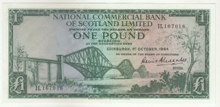 Scotland 1 Pound National Commercial Bank Of Scotland 1964 Issue P269 In Unc