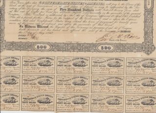 CIVIL WAR CONFEDERATE CSA $500 8 BOND LOAN - ACT OF APR.  12 1862 w/ 15 COUPONS 3
