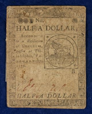 1776 Half A Dollar January 17 Philadelphia,  Pa Colonial Currency Note