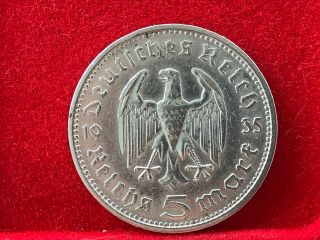 German Nazi Silver Coin 1935 A 5 Reichsmark.  900 Silver