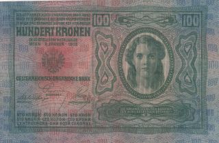 100 KRONEN EXTRA FINE CRISPY BANKNOTE FROM AUSTRO - HUNGARY 1912 PICK - 12 2
