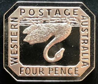 1854 Australia 4 Pence Inverted Swan Sterling Silver Stamp Ingot - 7.  8 Grams