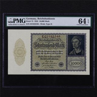 1922 Germany Reichsbanknote 10000 Mark Pick 72 Pmg 64 Epq Choice Unc