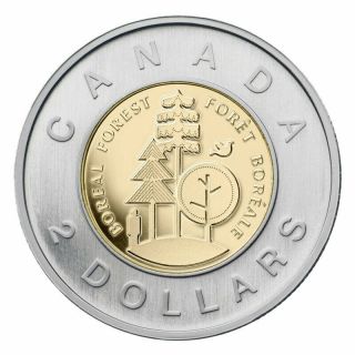 Canada 2 Dollars Coin Toonie,  Boreal Forest,  2011