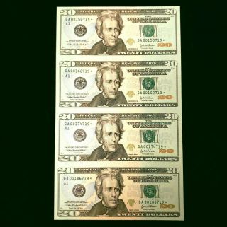 2004 A United States $20 Twenty Dollar Uncut Sheet Of 4 Star Notes Hst206719