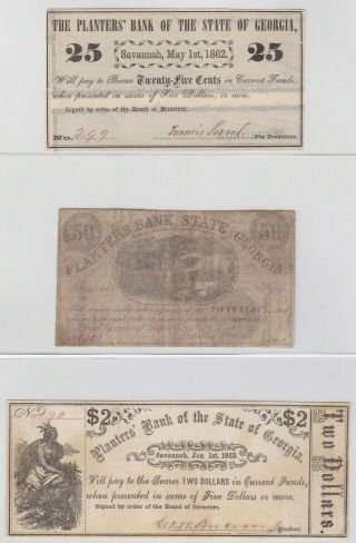 3 Different Confederate Savannah Georgia Scrip Notes From The Planters 