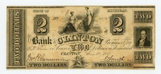1837 $2 The Bank Of Clinton,  Michigan Note