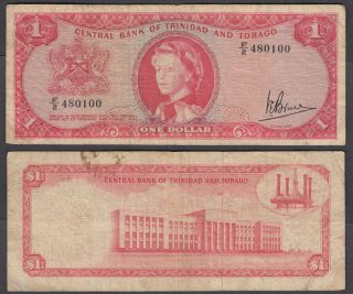 Trinidad & Tobago 1 Dollar 1964 (f) Qeii Banknote Km 26c