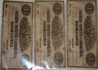 Three,  The Confederate State Of North Carolina Consecitive $1 Bank Notes Nc - 30
