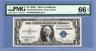 1935 - C $1 Silver Certificate Dollar Pmg Gem Uncirculated 66