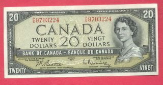 1954 Bank Of Canada $20 Twenty Dollar - Bill Note - Beattie Rasminsky P/e 9703224