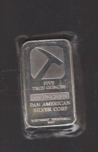 5 Oz.  Pan American Silver Bar 0.  999 Fine Bullion & Untouched