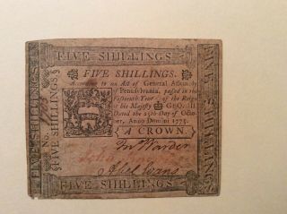 Pennsylvania 25 October 1775 Five Shillings