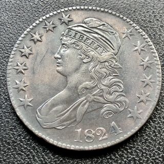 1824 Over 4 Capped Bust Half Dollar O - 109 50c 1824/4 Toned Au 16838