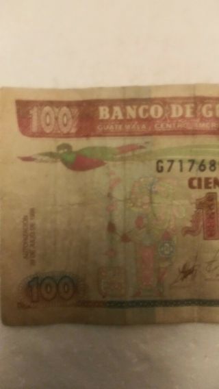Banco De Guatemala 100 Cien Quetzales Circulated Ungraded Money Currency Bill 2