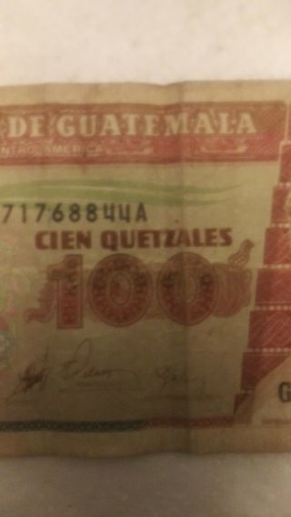 Banco De Guatemala 100 Cien Quetzales Circulated Ungraded Money Currency Bill 3